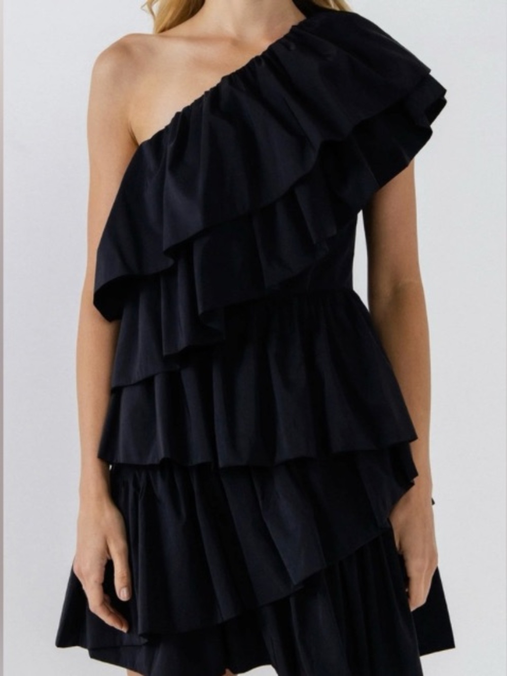 Endless Rose One-Shoulder Black Ruffle Dress